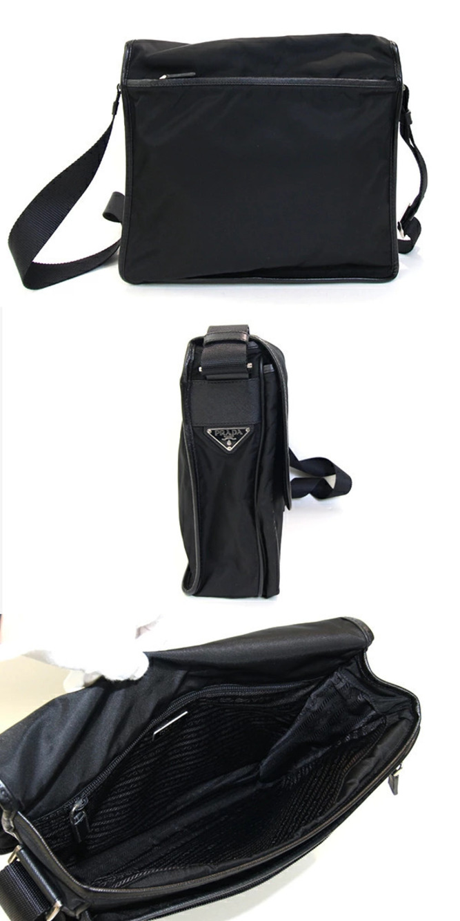 Prada leather shoulder messenger black bag crossbody Black